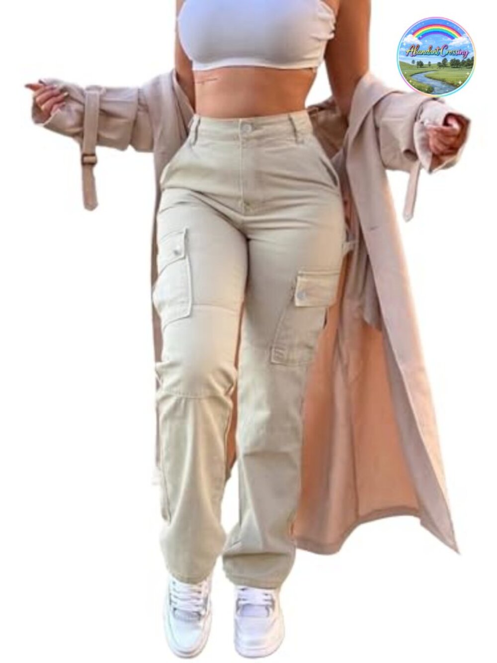 High Waisted Baggy Straight Leg Cargo Pants Women Stretchy Work Casual